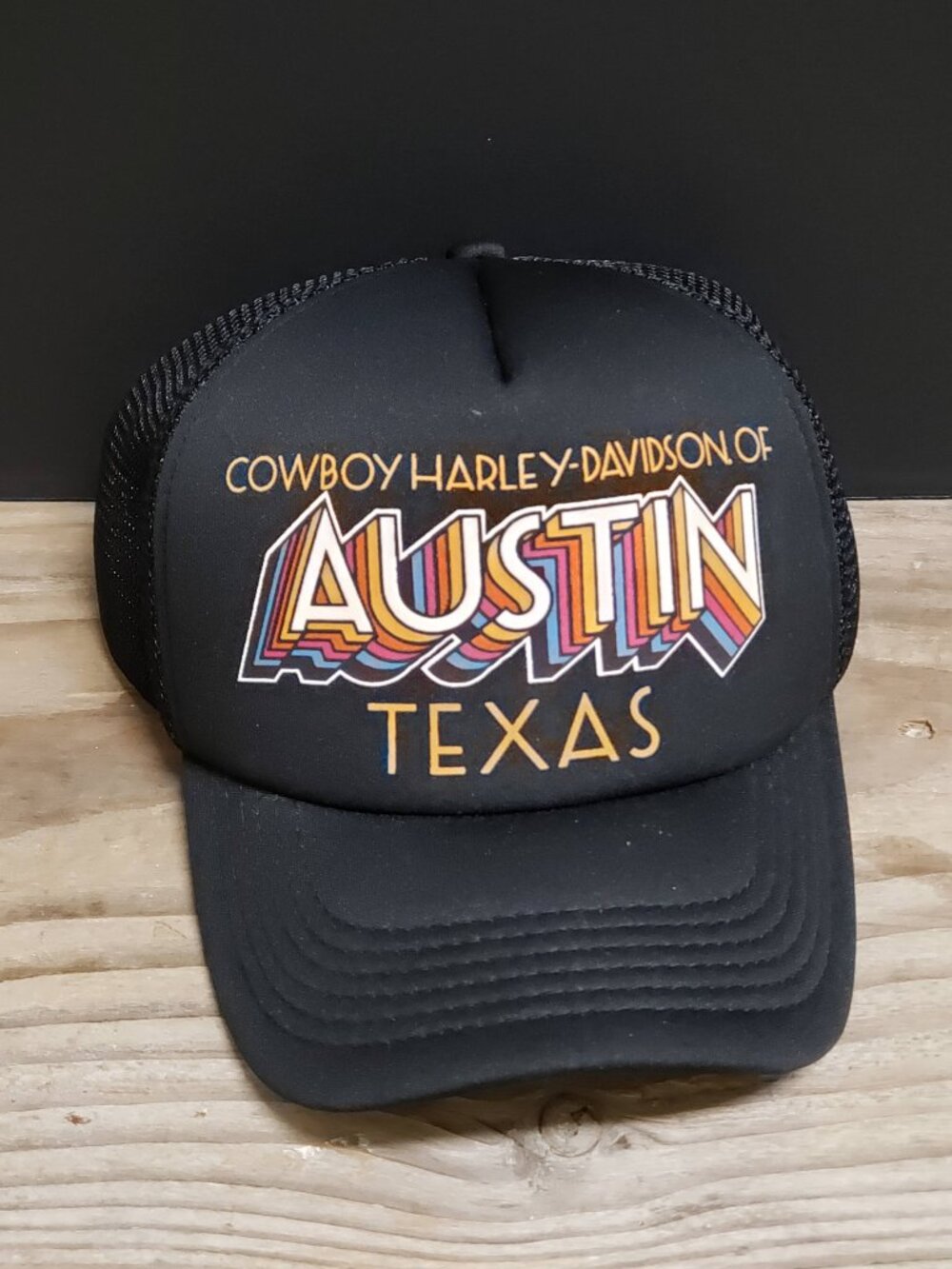 Cowboy Harley Davidson of Austin, Texas Vintage Style Trucker Hat Black Snapback